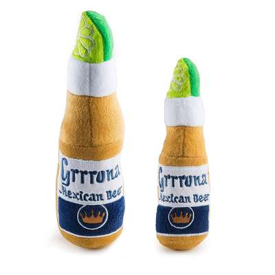 A005 Unique Squeaky Plush Dog Pet Toys Stuffed Soft Popular Drink Bottle Beer Pups Plush Dog Toy